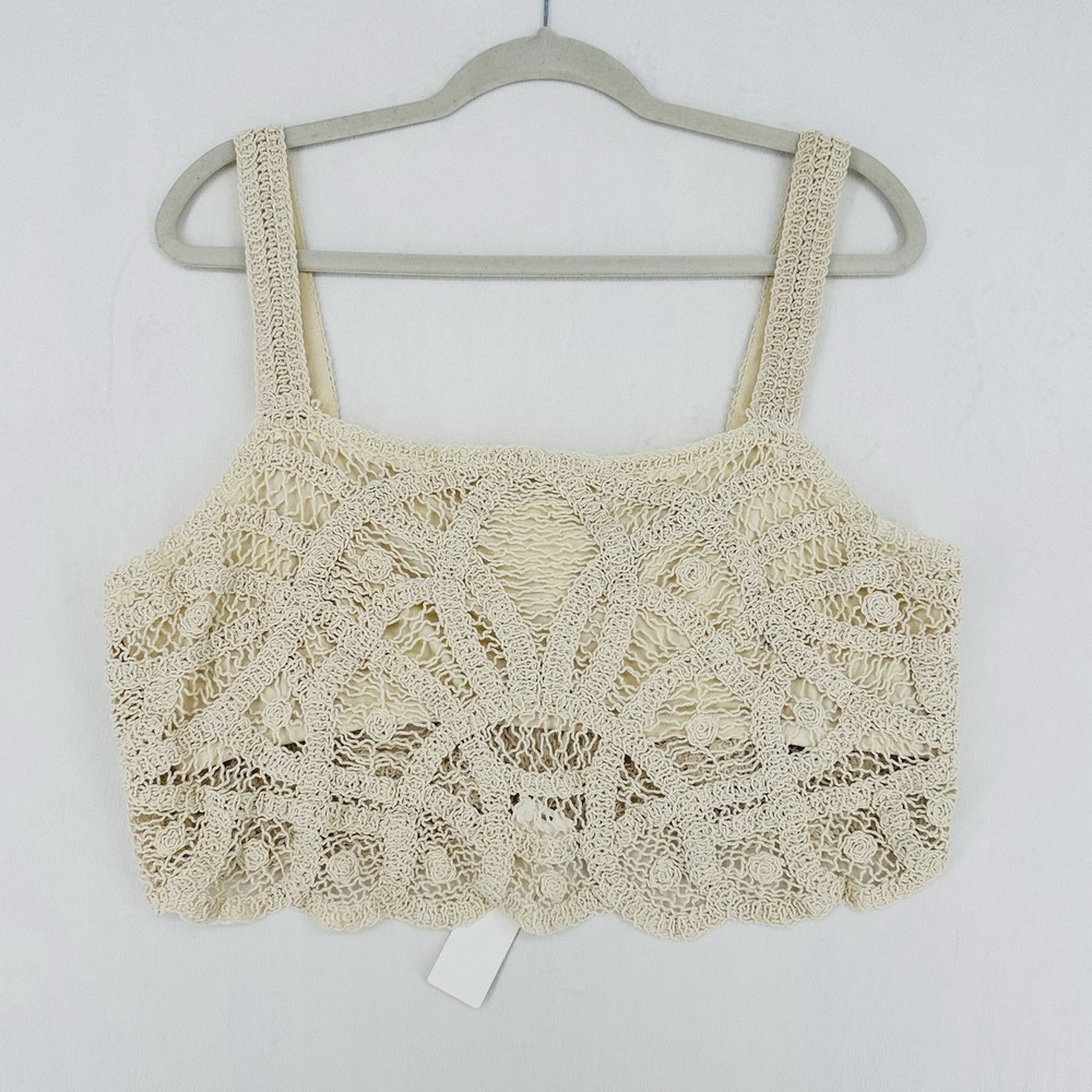 Every Crochet Top Womens Size XL Birch Tan Cropped Boho Coastal Cowgirl Festival